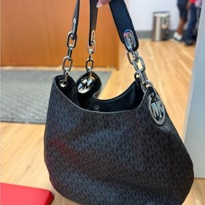 Michael Kors Black Shoulder Bag with Signature Monogram